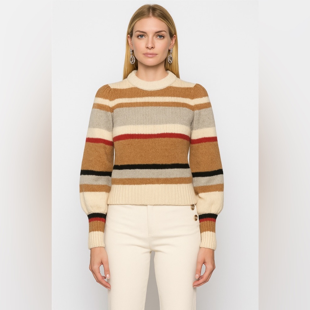 Veronica Beard ‘Meredith’ Multi Striped Crewneck Wool Cashmere Sweater Size S